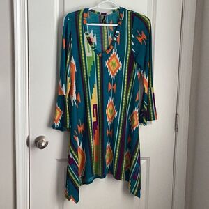 Blue Graphic 3/4 Sleeve Relaxed Tunic